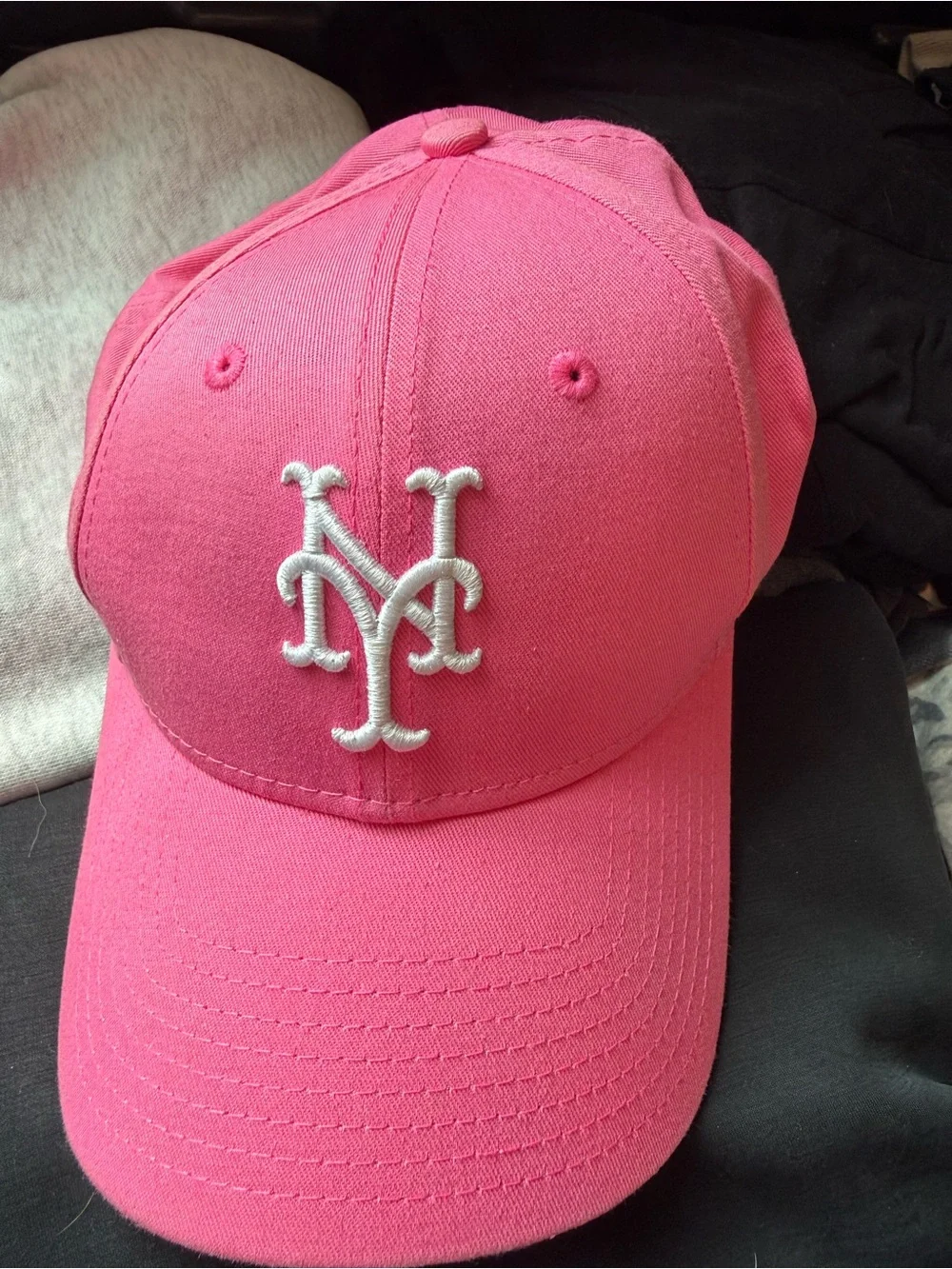Pink NY Baseball Cap with Raised White Logo